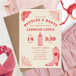 Invitación Botellas y Boots Cowgirl Baby Shower<br><div class="desc">Ducha de bebé con temática de niña con un esquema de color rosa y rojo con ilustraciones de rosa,  botas de vaquero y botellas de bebé.</div>