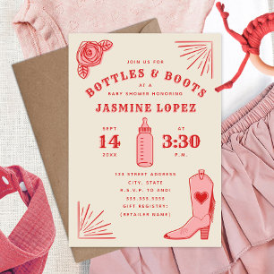 Invitación Botellas y Boots Cowgirl Baby Shower