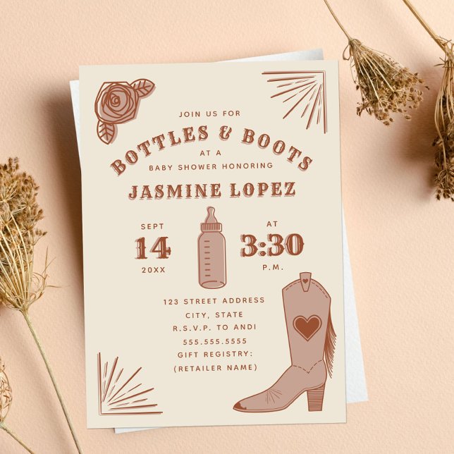 Invitación Botellas y Boots Cowgirl Baby Shower Terracotta Ta (Subido por el creador)