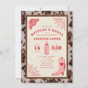 Invitación Botellas y Boots Piel de vaca Cowgirl Baby Shower