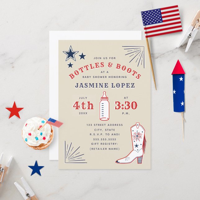 Invitación Botellas y botes Baby Shower Red White Blue Cowboy (Subido por el creador)