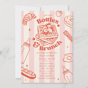 Invitación Botellas y Brunch Doodle Chica Rosa Baby Shower