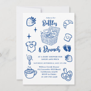 Invitación Botellas y Brunch Garabato Niño Azul Fiesta de Rev