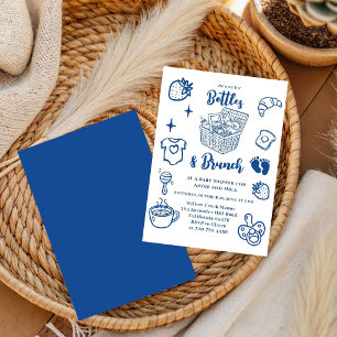Invitación Botellas y Brunch Garabato Niño Azul Fiesta de Rev
