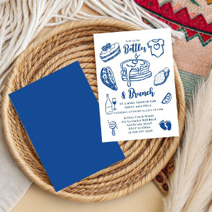 Invitación Botellas y Brunch Garabato Niño Azul Fiesta de Rev