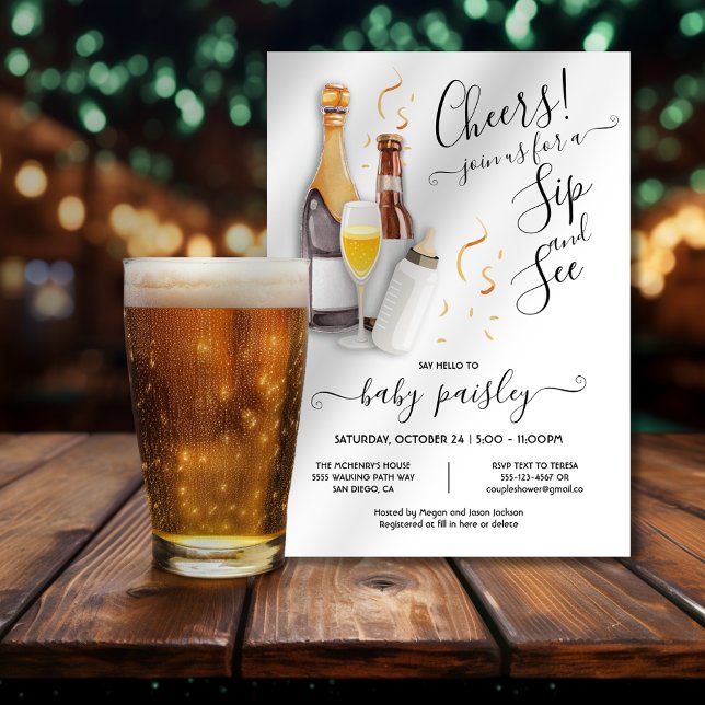 Invitación Botellas y cerveza Baby Shower Sip & See (Subido por el creador)