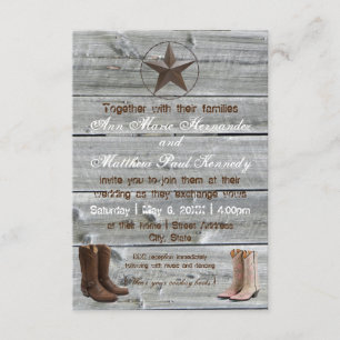 Invitación Botes de Cowboy de Madera con problemas-3x5Wedding