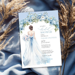 Invitación Botín polvoriento azul peonías boda verde