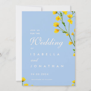 Invitación Botón de oro azul y amarillo editable boda