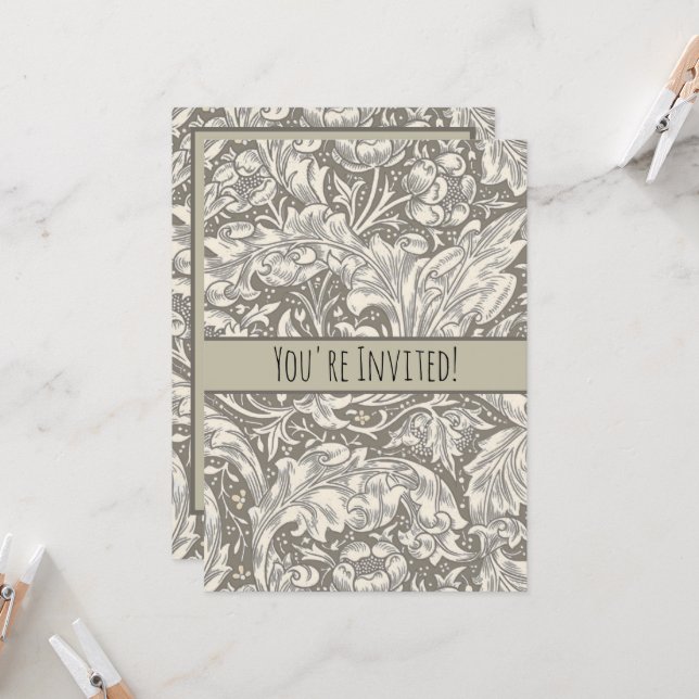 Invitación Botón de soltero de damasco antiguo William Morris (Anverso/Reverso In Situ)