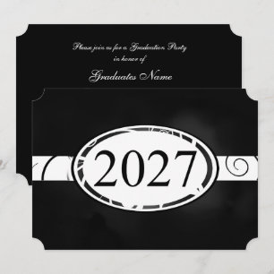 Invitación Botón floral en blanco y negro para fiesta de grad