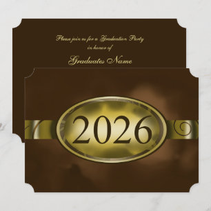 Invitación Botón floral marrón y dorado para fiesta de gradua