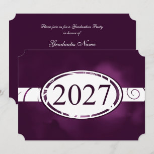 Invitación Botón floral morado y blanco Fiesta de graduación 