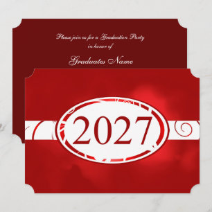 Invitación Botón floral rojo y blanco Fiesta de graduación 20