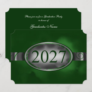 Invitación Botón floral verde/plata Fiesta de graduación 2027