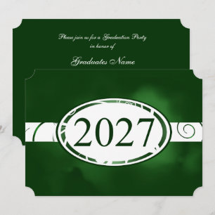 Invitación Botón floral verde y blanco Fiesta de graduación 2