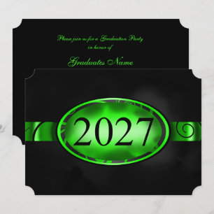 Invitación Botón floral verde y negro Fiesta de graduación 20