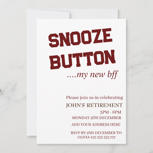 Invitación Botón Snooze Mi Nuevo Personalizado Bff Diversión  (Anverso)