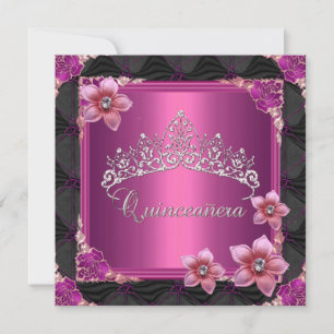 Invitación Botón Tiara Rosado del partido Quinceanera 15 de c