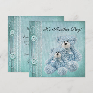 Invitación Botón Vintage, Lace & Teddy Bears Baby Sprinkle