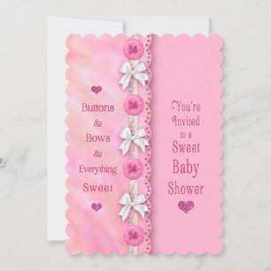 Invitación Botones Baby Shower y arcos niñas bebes rosadas