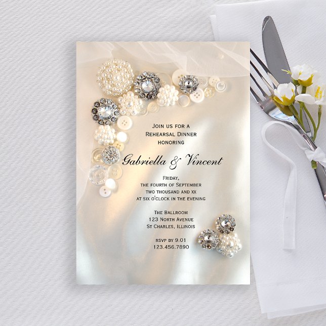 Invitación Botones de diamantes de perla blanca Faux Cena (Subido por el creador)
