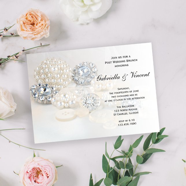 Invitación Botones de diamantes de perla blanca Post Boda Bru (Subido por el creador)