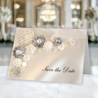 Invitación Botones Pearl Diamond Quinceañera Guardar la fecha