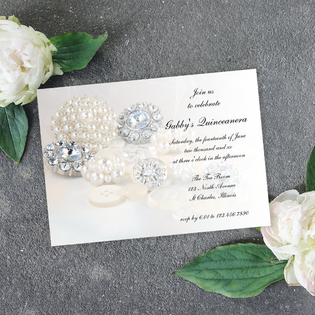 Invitación Botones Pearl y Diamond Quinceañera Fiesta (Subido por el creador)
