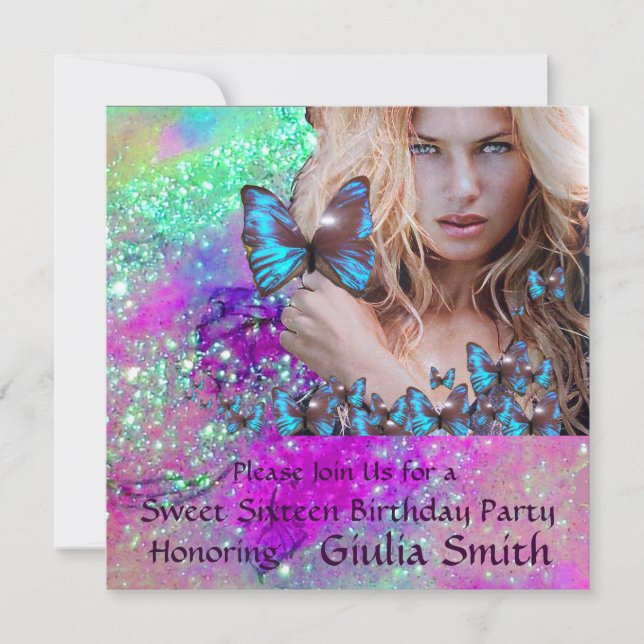 Invitación BOTOSA AZUL DULCE 16 FIESTA MONOGRAMA,Champagne (Anverso)