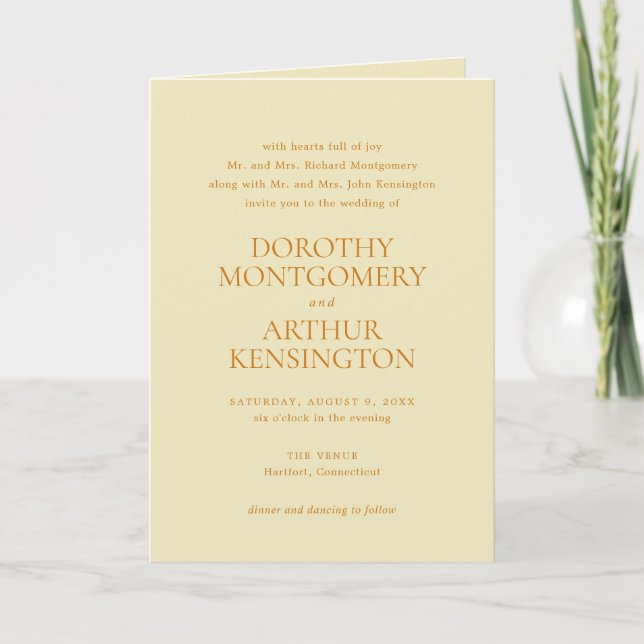 Invitación Botter moderno código QR amarillo elegante matrimo (Anverso)