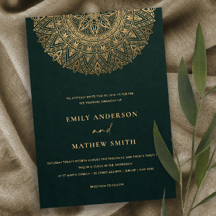 INVITACIÓN BOTTLE ORO VERDE ORO CLÁSICO ORNADO MANDALA BODA