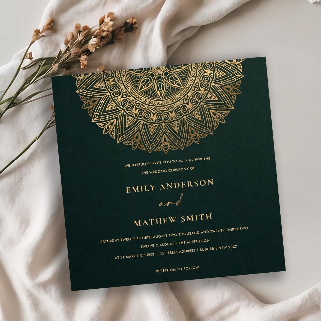 INVITACIÓN BOTTLE ORO VERDE ORO CLÁSICO ORNADO MANDALA BODA (Subido por el creador)