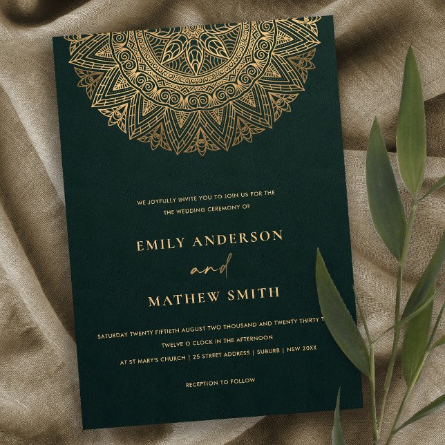 INVITACIÓN BOTTLE ORO VERDE ORO CLÁSICO ORNADO MANDALA BODA (Subido por el creador)