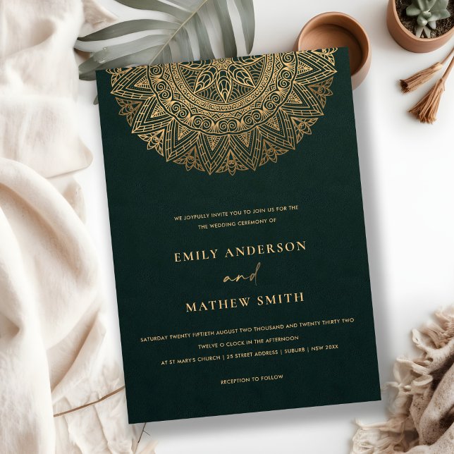 INVITACIÓN BOTTLE ORO VERDE ORO CLÁSICO ORNADO MANDALA BODA (Subido por el creador)