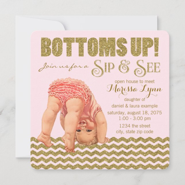 Invitación Bottoms Up Chicas Sip y See (Anverso)