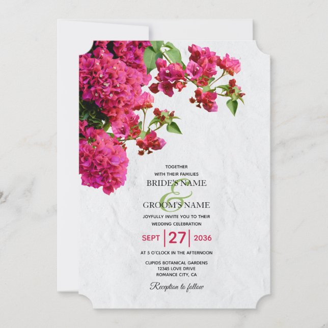 Invitación Bougainvillea Boda de la isla griega mediterránea (Anverso)