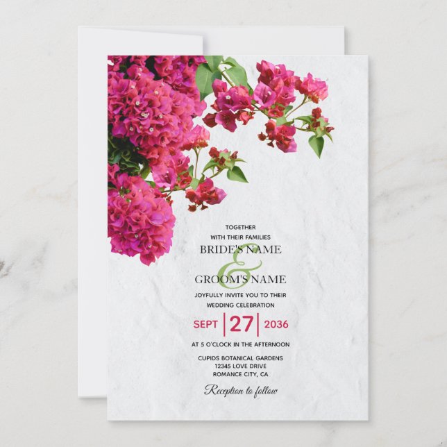 Invitación Bougainvillea Boda de la isla griega mediterránea (Anverso)