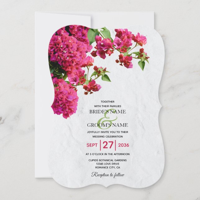 Invitación Bougainvillea Boda de la isla griega mediterránea (Anverso)