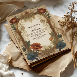 Invitación Bougainvillea Boda Verde Art Nouveau Mucha