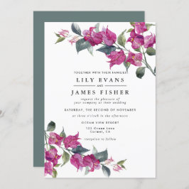 Invitación Bougainvillea Borgoña Boda de Floral Verde Rosa