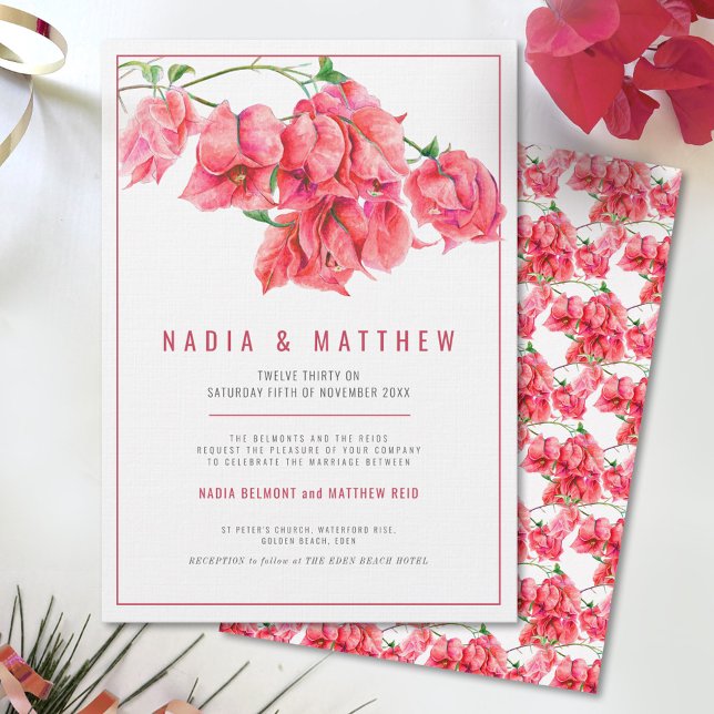 Invitación Bougainvillea color de agua rosado boda (Subido por el creador)