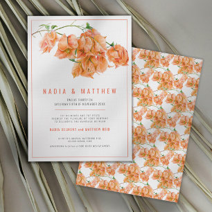 Invitación Bougainvillea naranja albaricoque acuarela boda