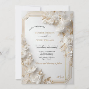Invitación Bougainvillea Oro Verde Boda Art Nouveau Mucha