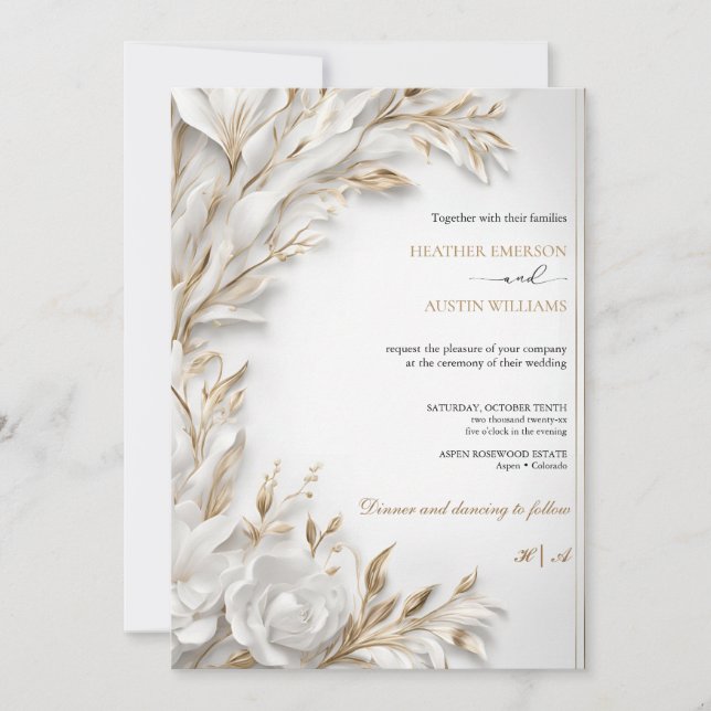 Invitación Bougainvillea Oro Verde Boda Art Nouveau Mucha (Anverso)