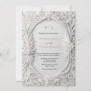 Invitación Bougainvillea Oro Verde Boda Art Nouveau Mucha