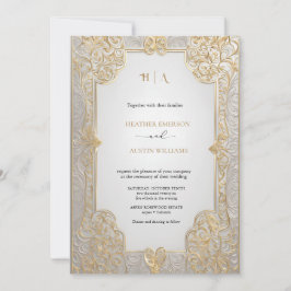Invitación Bougainvillea Oro Verde Boda Art Nouveau Mucha