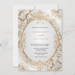 Invitación Bougainvillea Oro Verde Boda Art Nouveau Mucha