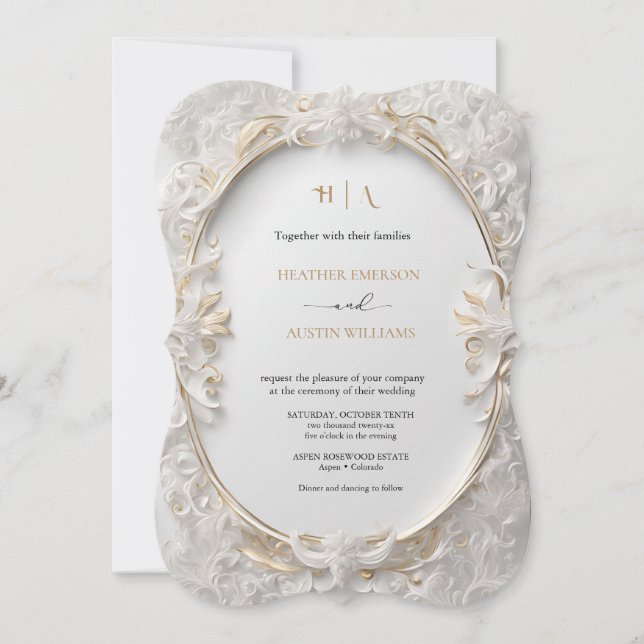 Invitación Bougainvillea Oro Verde Boda Art Nouveau Mucha (Anverso)