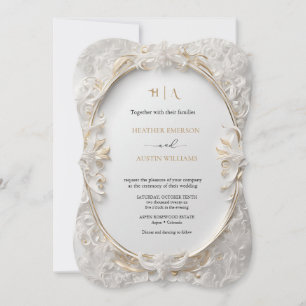 Invitación Bougainvillea Oro Verde Boda Art Nouveau Mucha